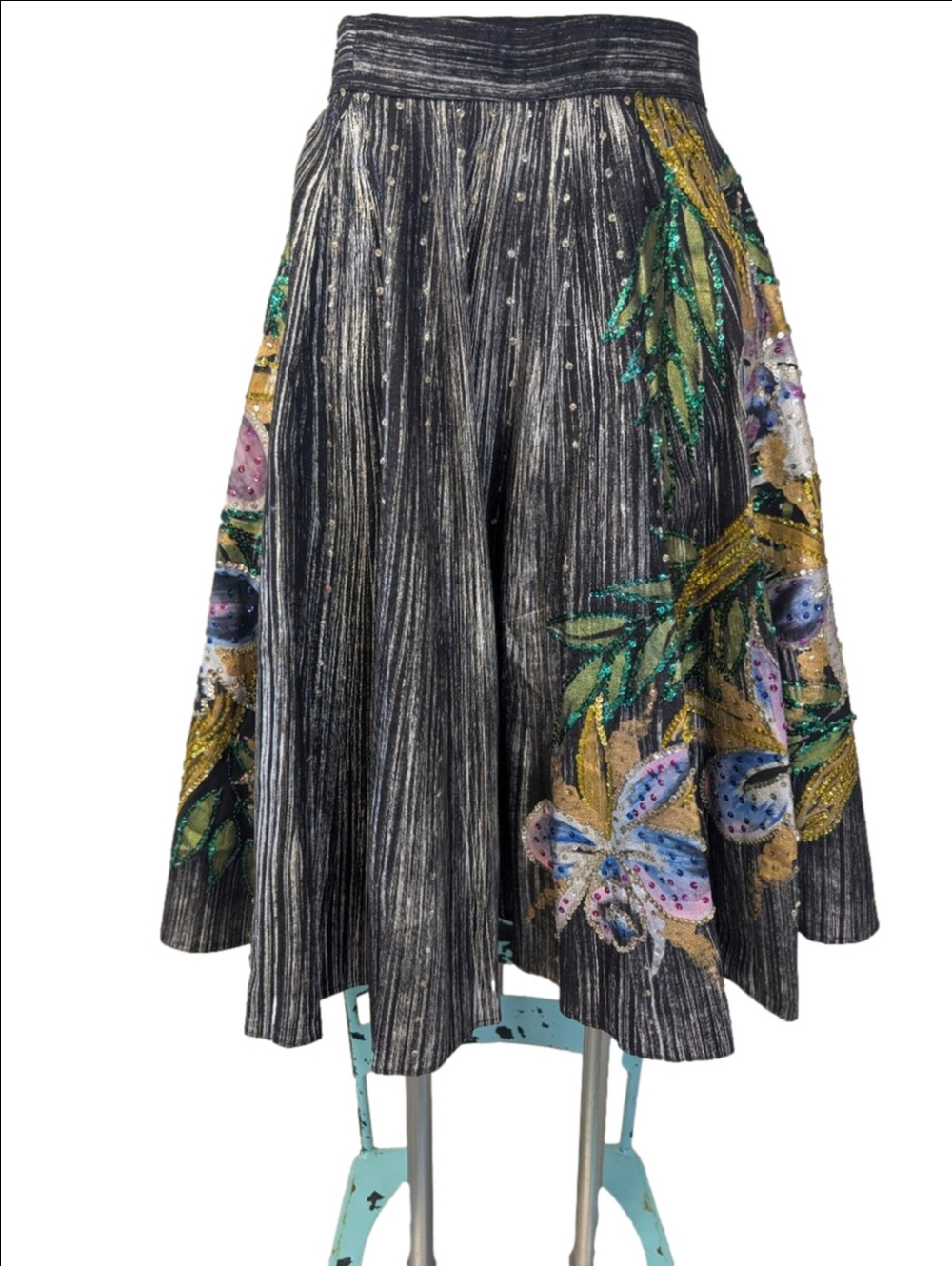 Vintage Circle Skirt 1950s Handmade Elaborate Sequin Hand Painted